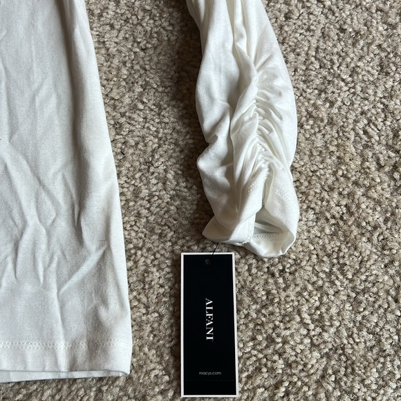 Alfani soft white long sleeve top t shirt soft ruched sleeve size large - Picture 3 of 4